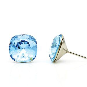 10mm Blue Swarovski Studs | Blue Cushion Cut Crystal Earrings | Hypoallergenic